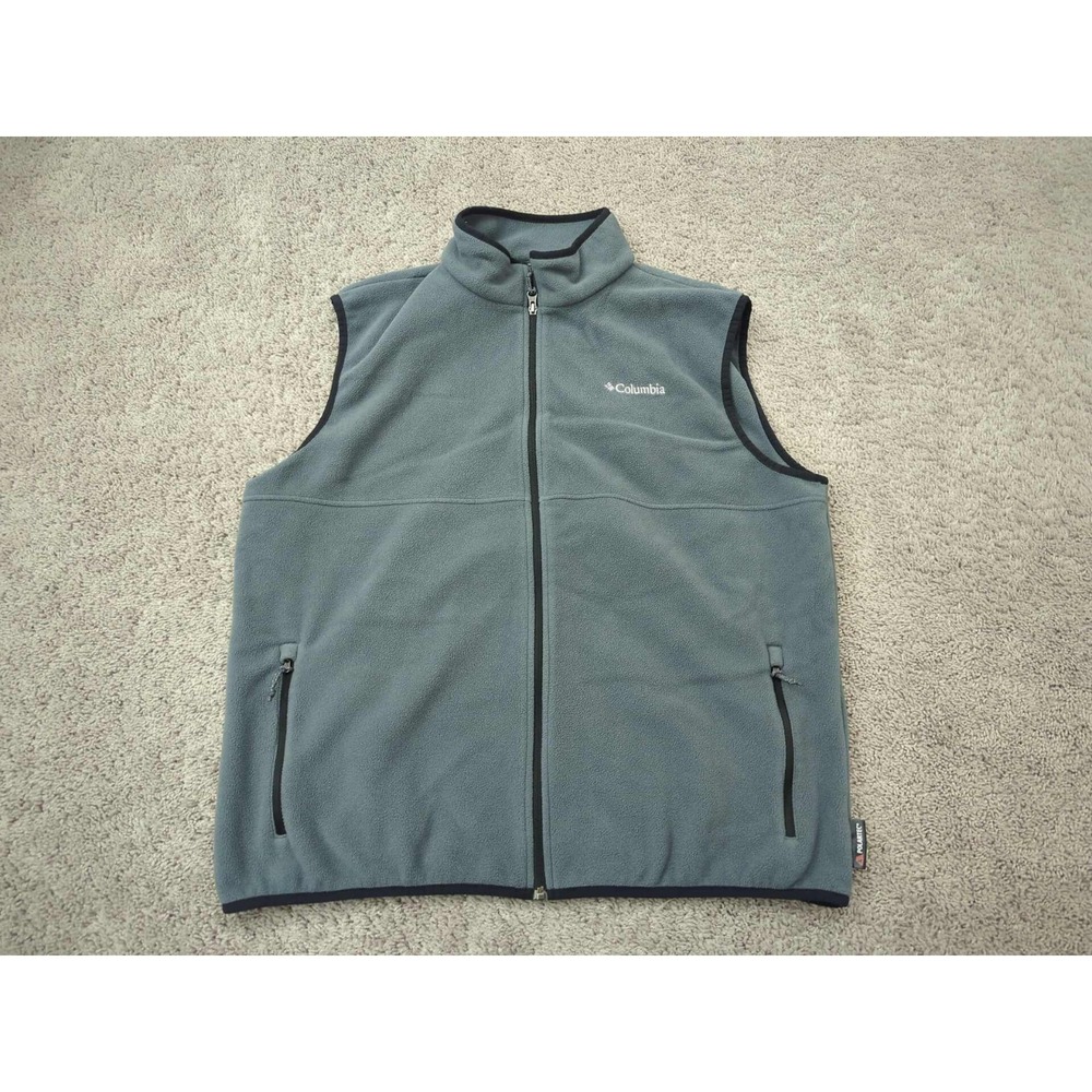 Columbia Sportswear Vest Mens XL Gray Full Zip Logo Zipped Pockets Outdoor